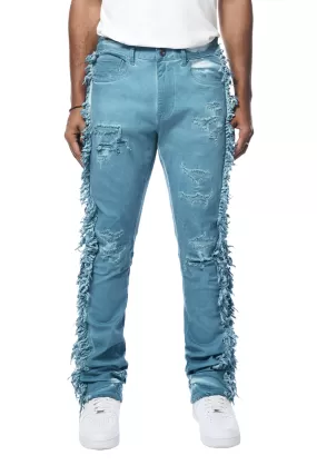 Frayed Stacked Pigment Dyed Pants - Cool Blue