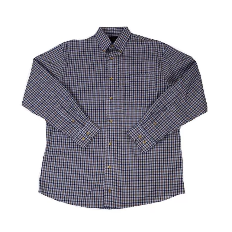 'FX Fusion' Men's Oxford Plaid Button Down - White / Tan / Blue