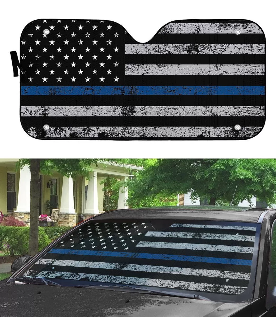 Gearhuman 3D Blue Thin Line American Flag Auto Sunshade