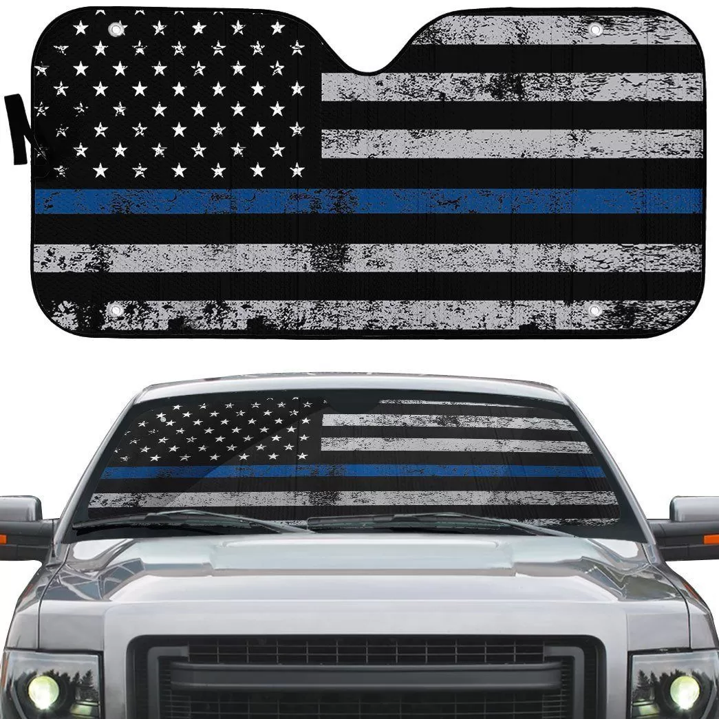 Gearhuman 3D Blue Thin Line American Flag Auto Sunshade