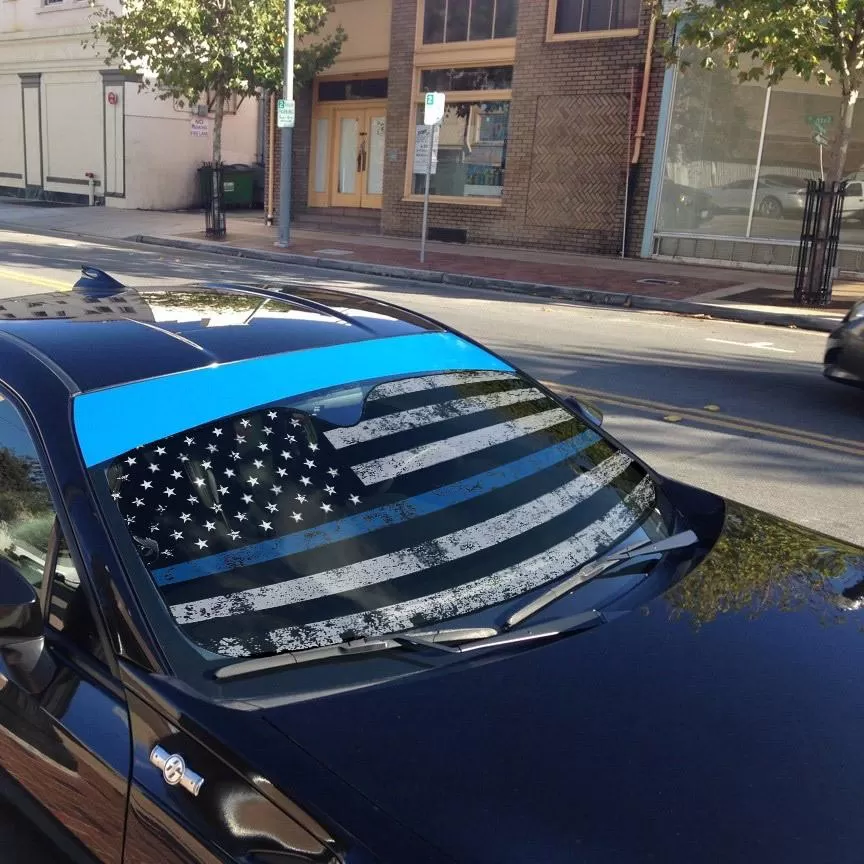 Gearhuman 3D Blue Thin Line American Flag Auto Sunshade