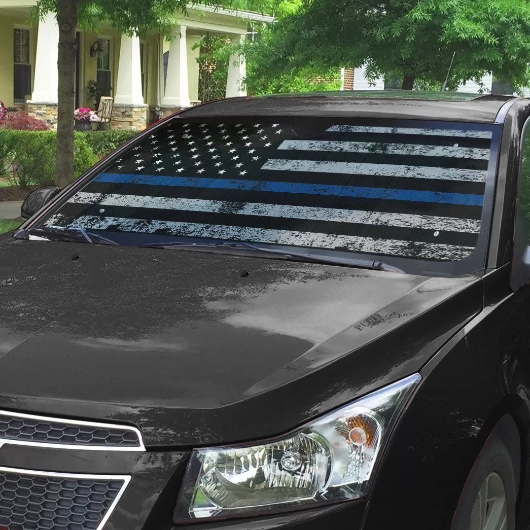 Gearhuman 3D Blue Thin Line American Flag Auto Sunshade