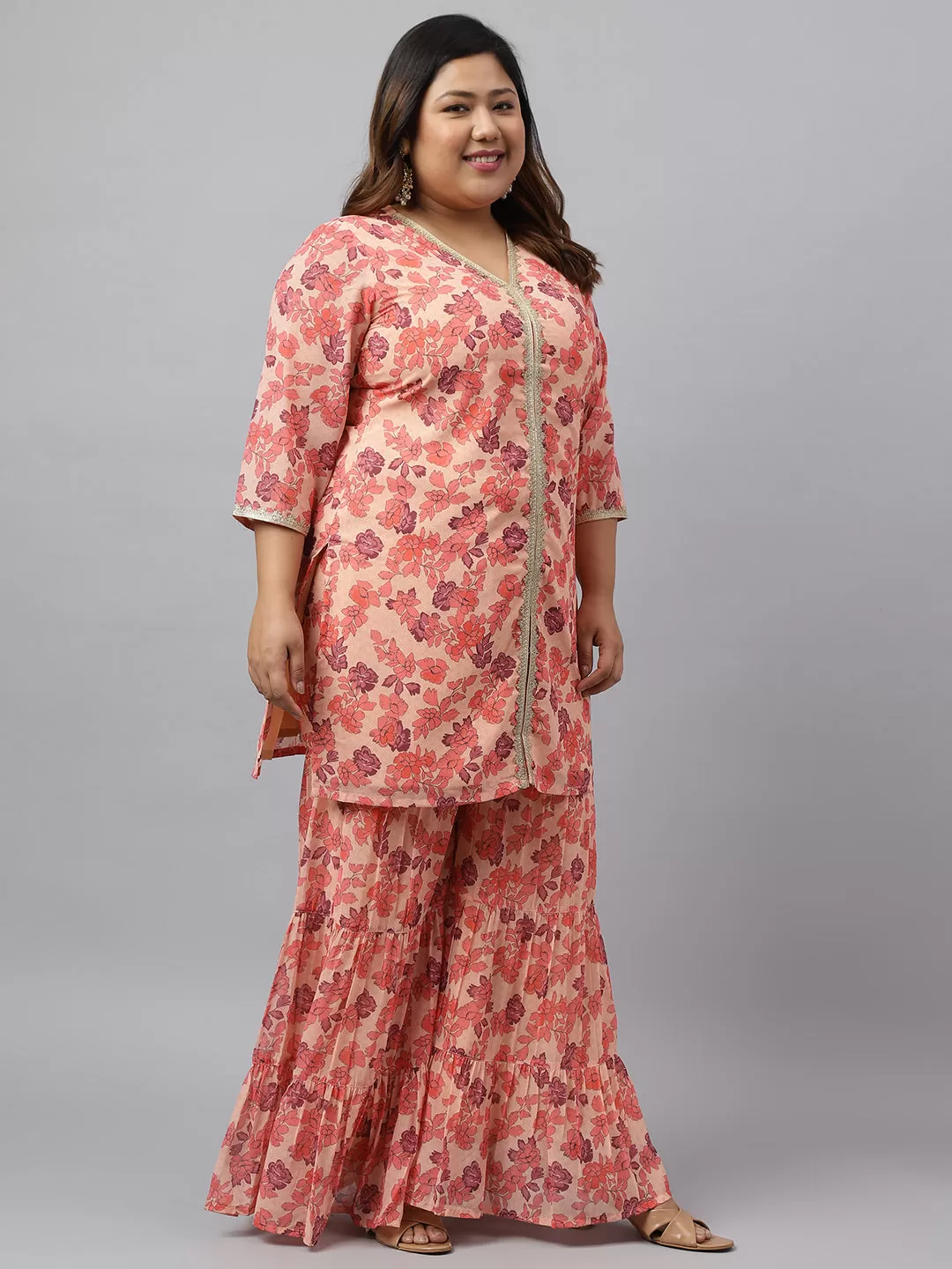 Georgette Plus Size Peach Sharara Set