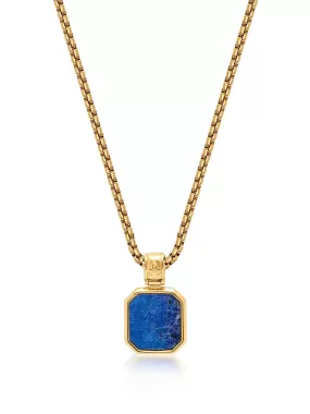 Gold Necklace with Square Blue Lapis Pendant