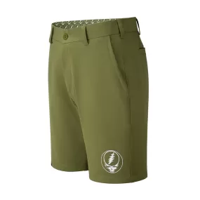 Grateful Dead| Elevated Hybrid Shorts | White Stealie in Olive Green