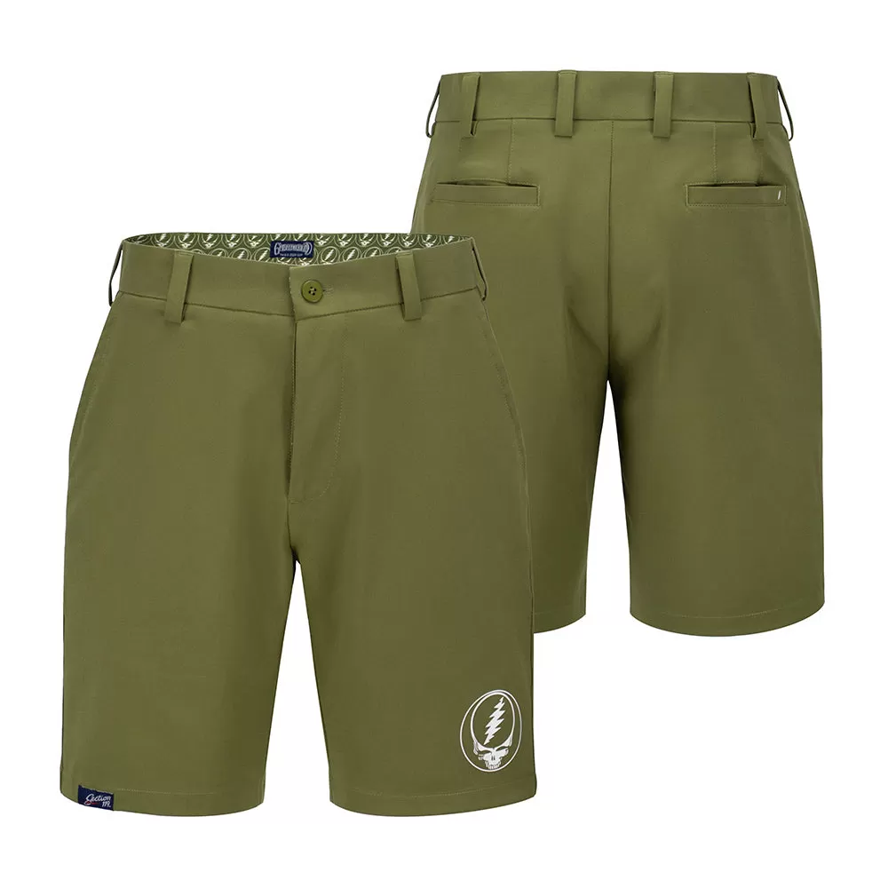 Grateful Dead| Elevated Hybrid Shorts | White Stealie in Olive Green