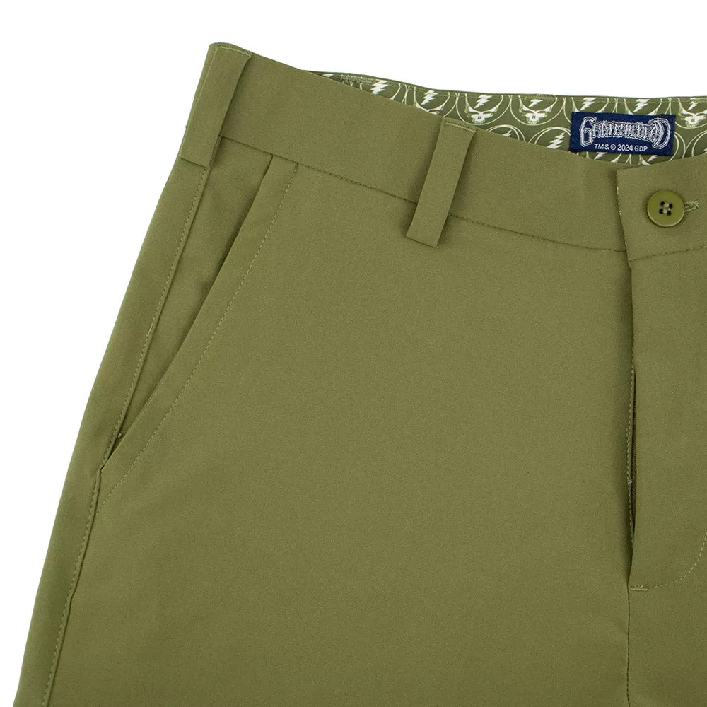 Grateful Dead| Elevated Hybrid Shorts | White Stealie in Olive Green