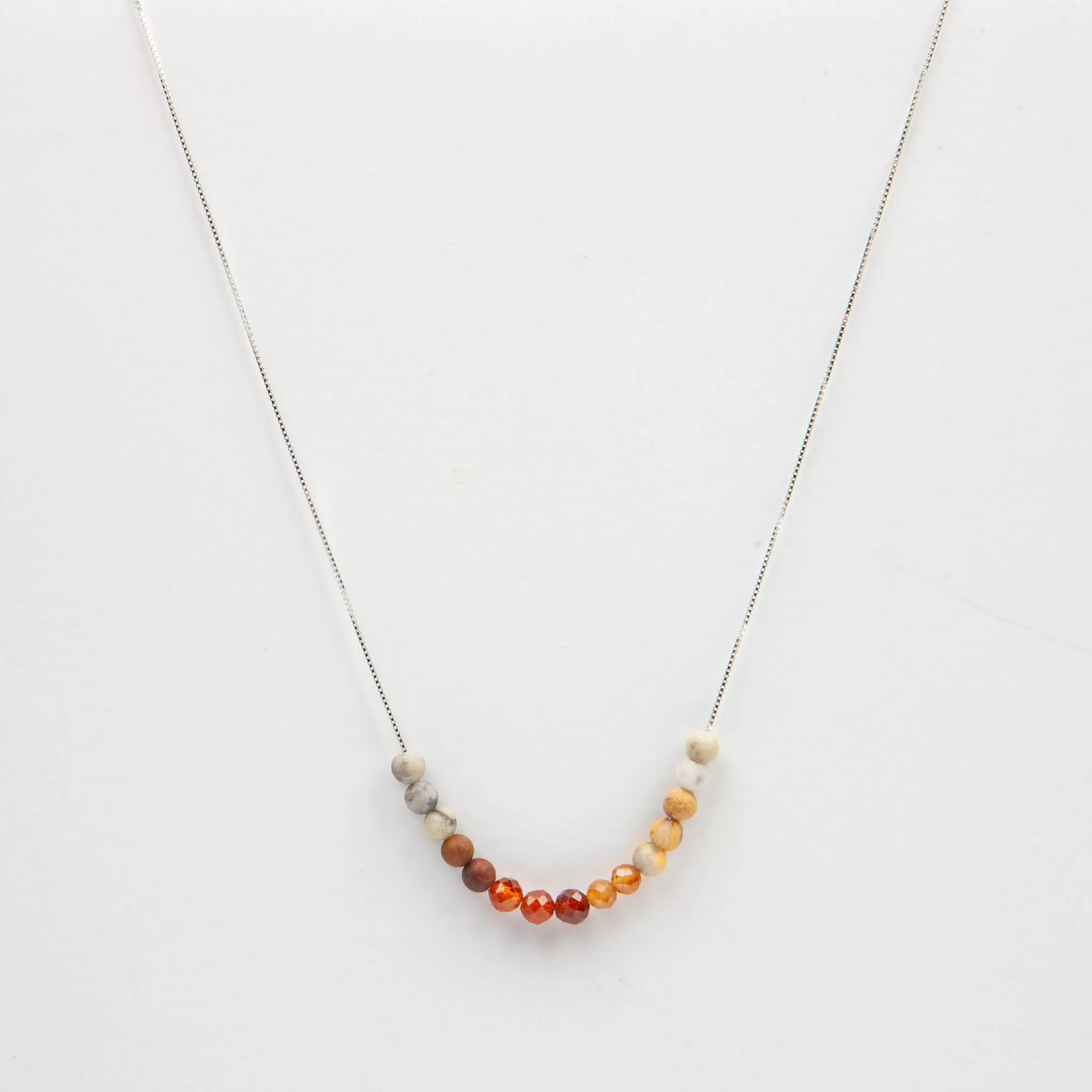 Hessonite & Crazy Lace Agate Adjustable Slide Chain Gemstone Necklace