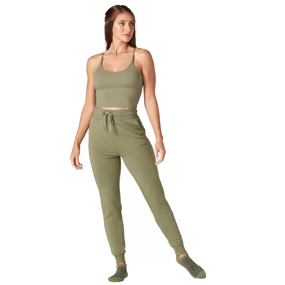 HIGH WAISTED FITTED JOGGER - LIGHT OLIVE