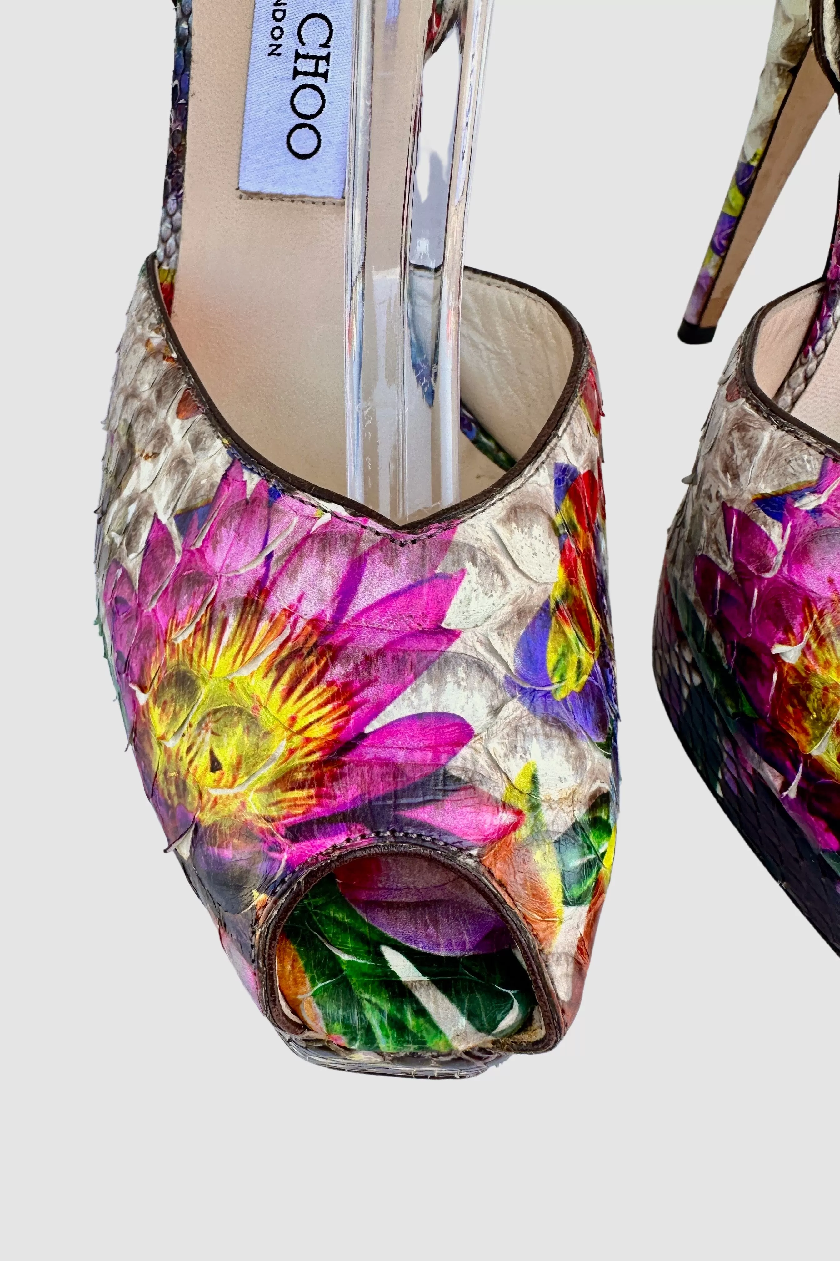 JIMMY CHOO Lola Floral Printed Ankle Strap  Platform Shoes Size 38