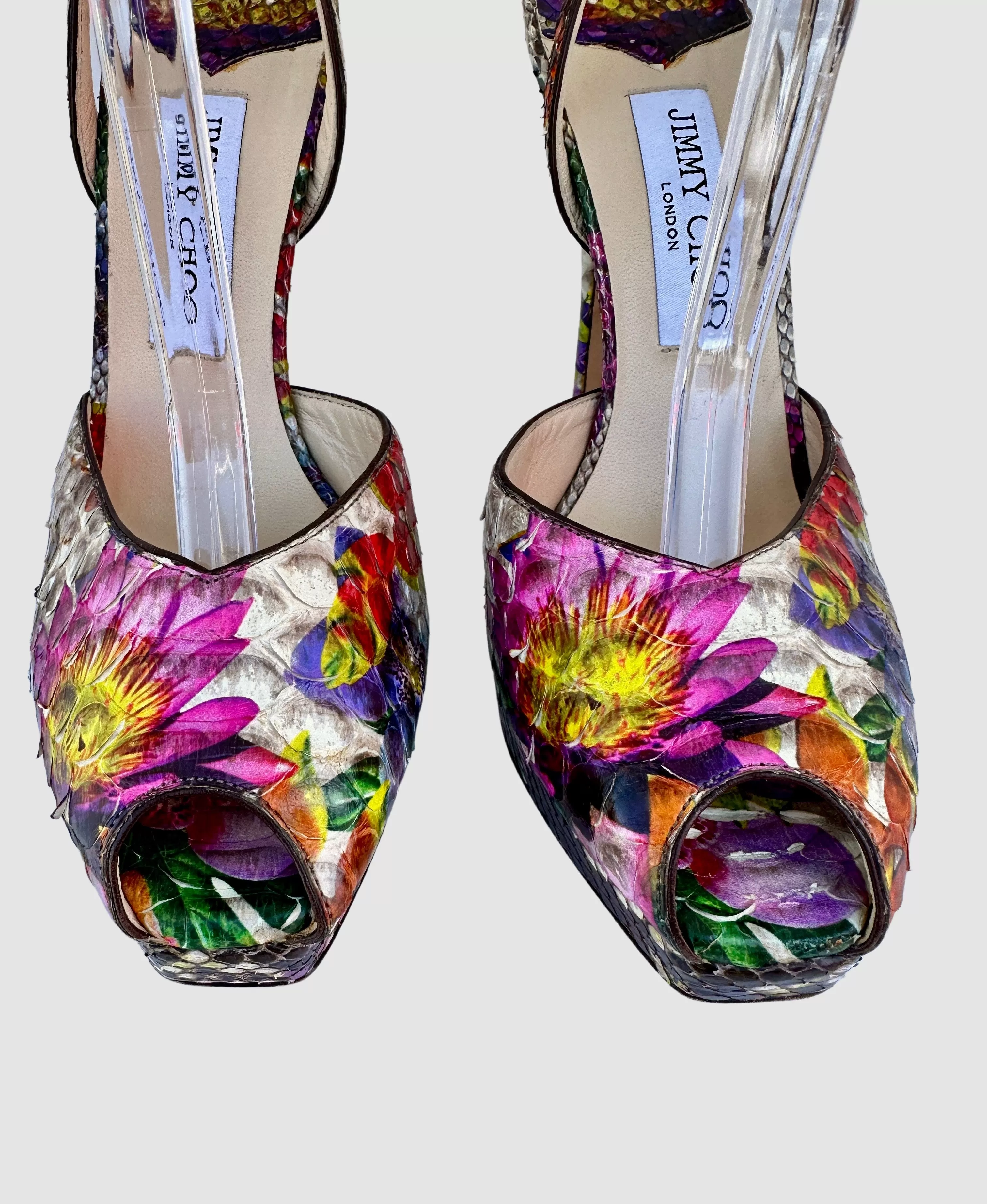 JIMMY CHOO Lola Floral Printed Ankle Strap  Platform Shoes Size 38