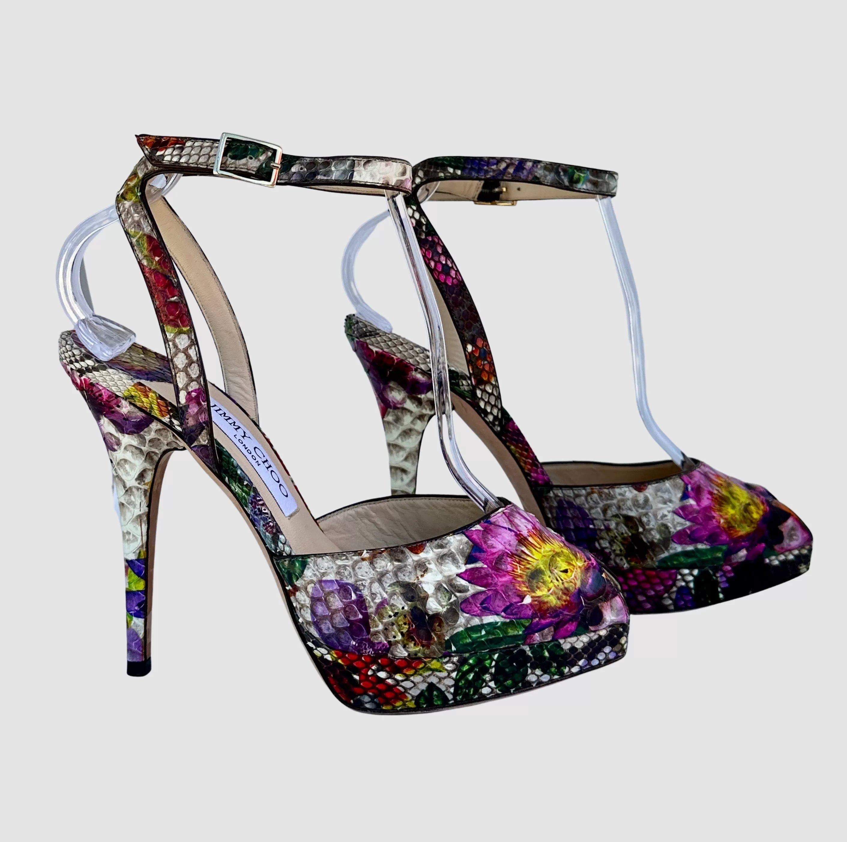 JIMMY CHOO Lola Floral Printed Ankle Strap  Platform Shoes Size 38