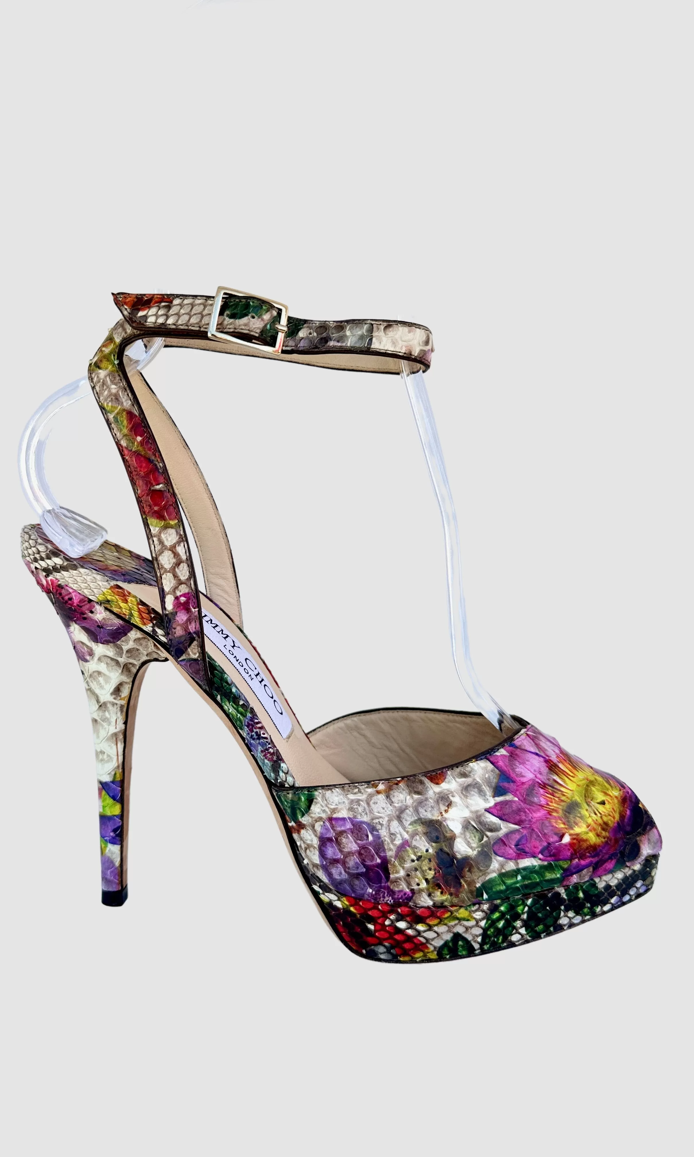 JIMMY CHOO Lola Floral Printed Ankle Strap  Platform Shoes Size 38