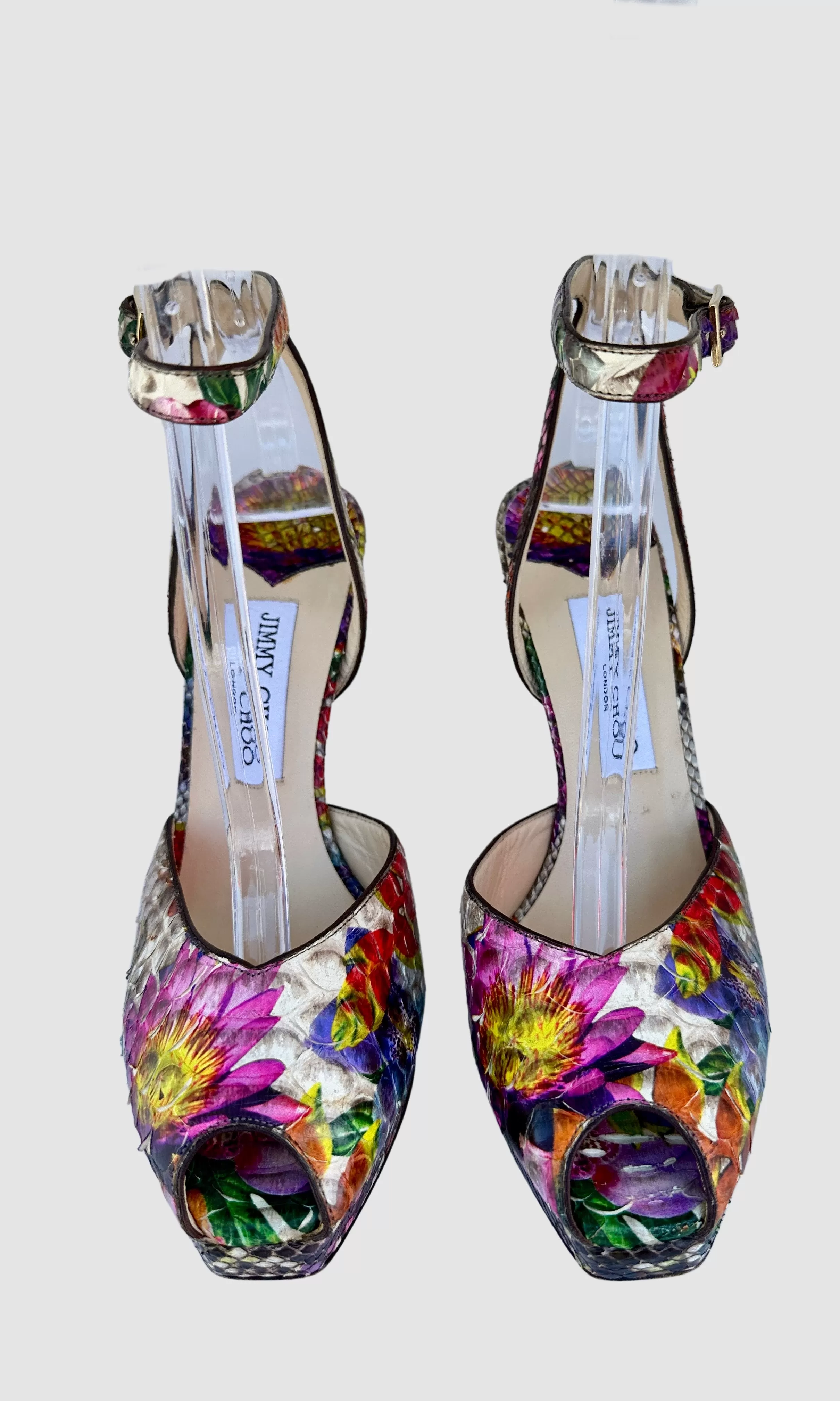 JIMMY CHOO Lola Floral Printed Ankle Strap  Platform Shoes Size 38