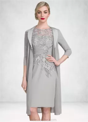 Josie Sheath/Column Scoop Neck Knee-Length Chiffon Lace Mother of the Bride Dress With Ruffle Beading STK126P0014821