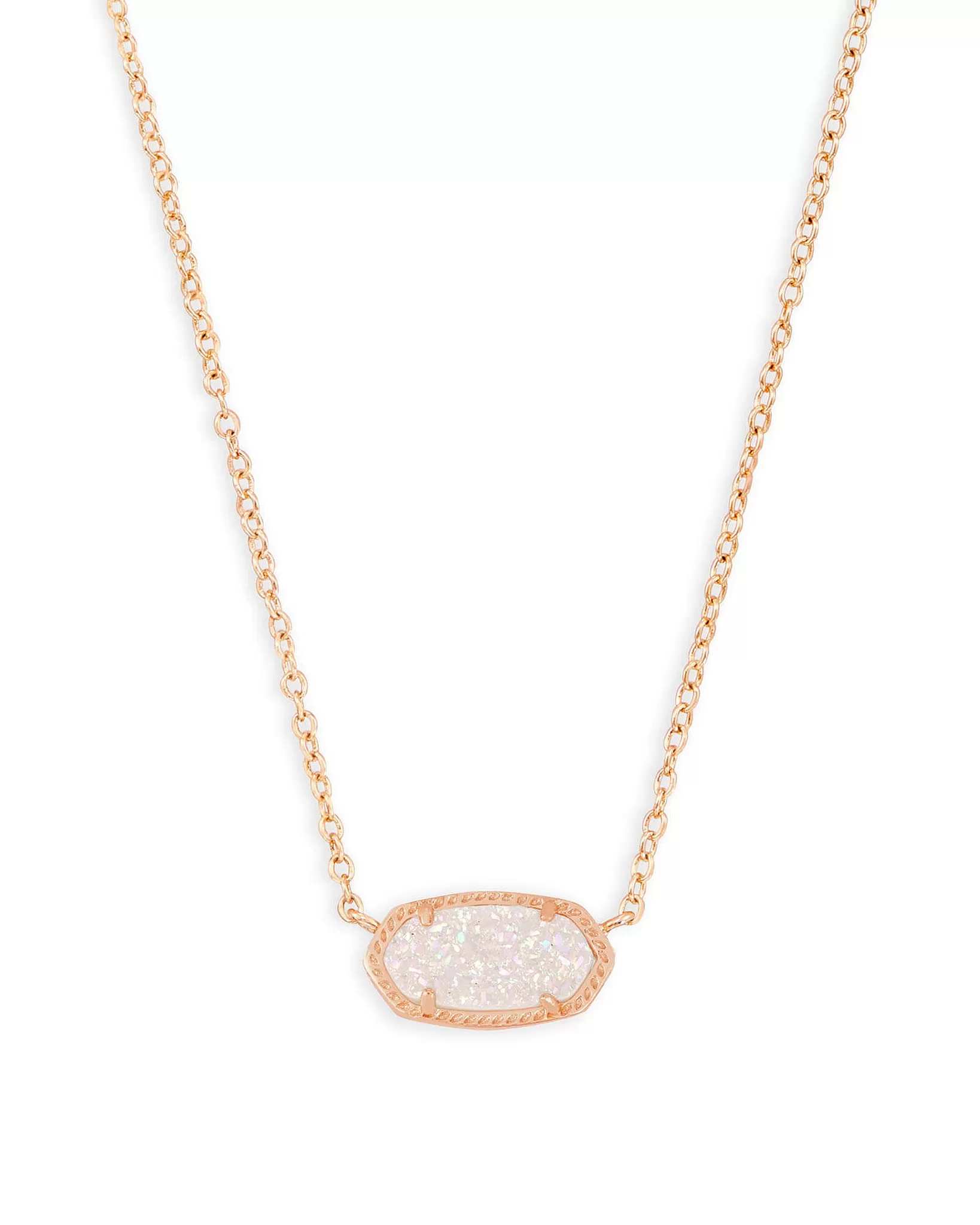 Kendra Scott Elisa Oval Pendant Necklace in Iridescent Drusy and Rose Gold