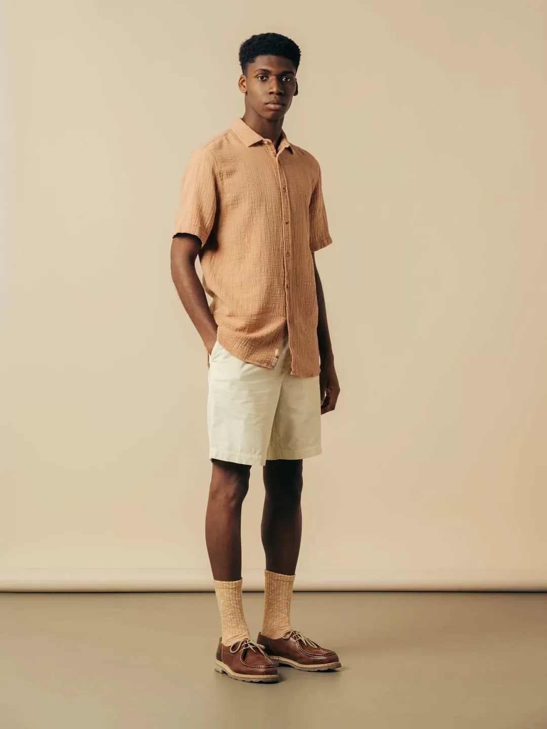 KESTIN Aberlady Shirt in Terracotta Textured Cotton