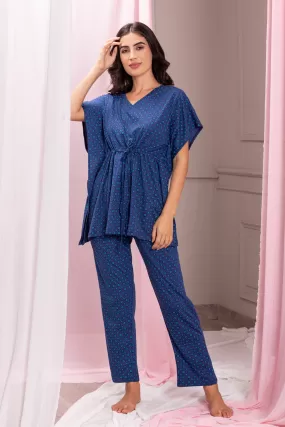 Knit cotton Kaftan Set in blue