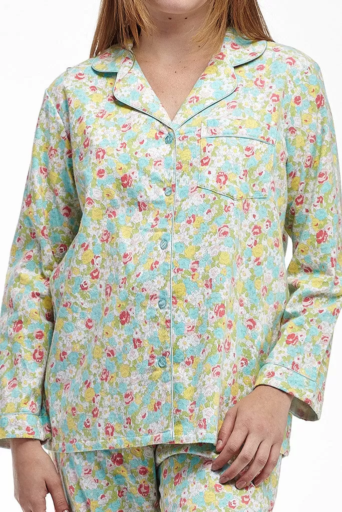 La Cera Long Sleeve Floral Flannel Pajama Set