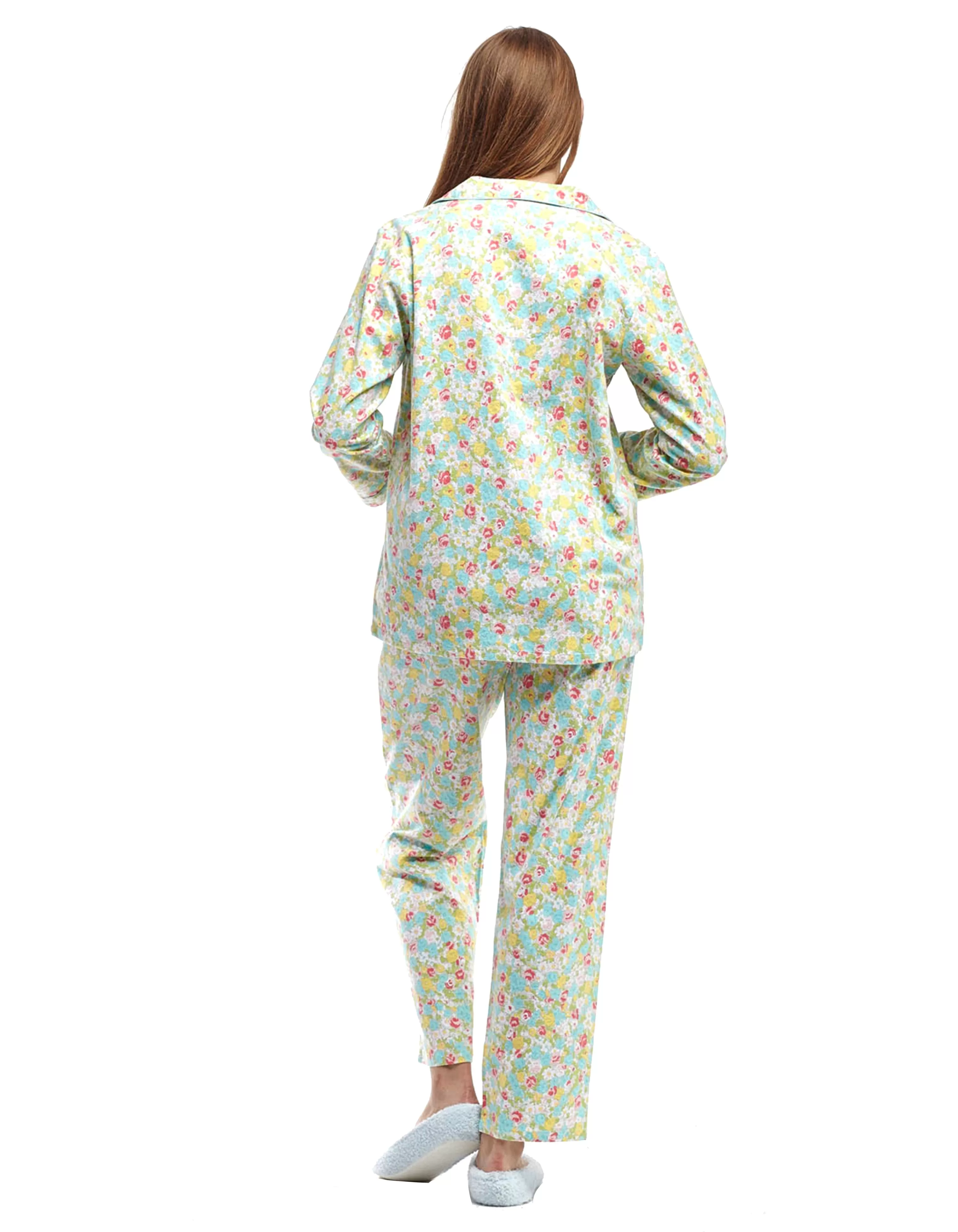 La Cera Long Sleeve Floral Flannel Pajama Set