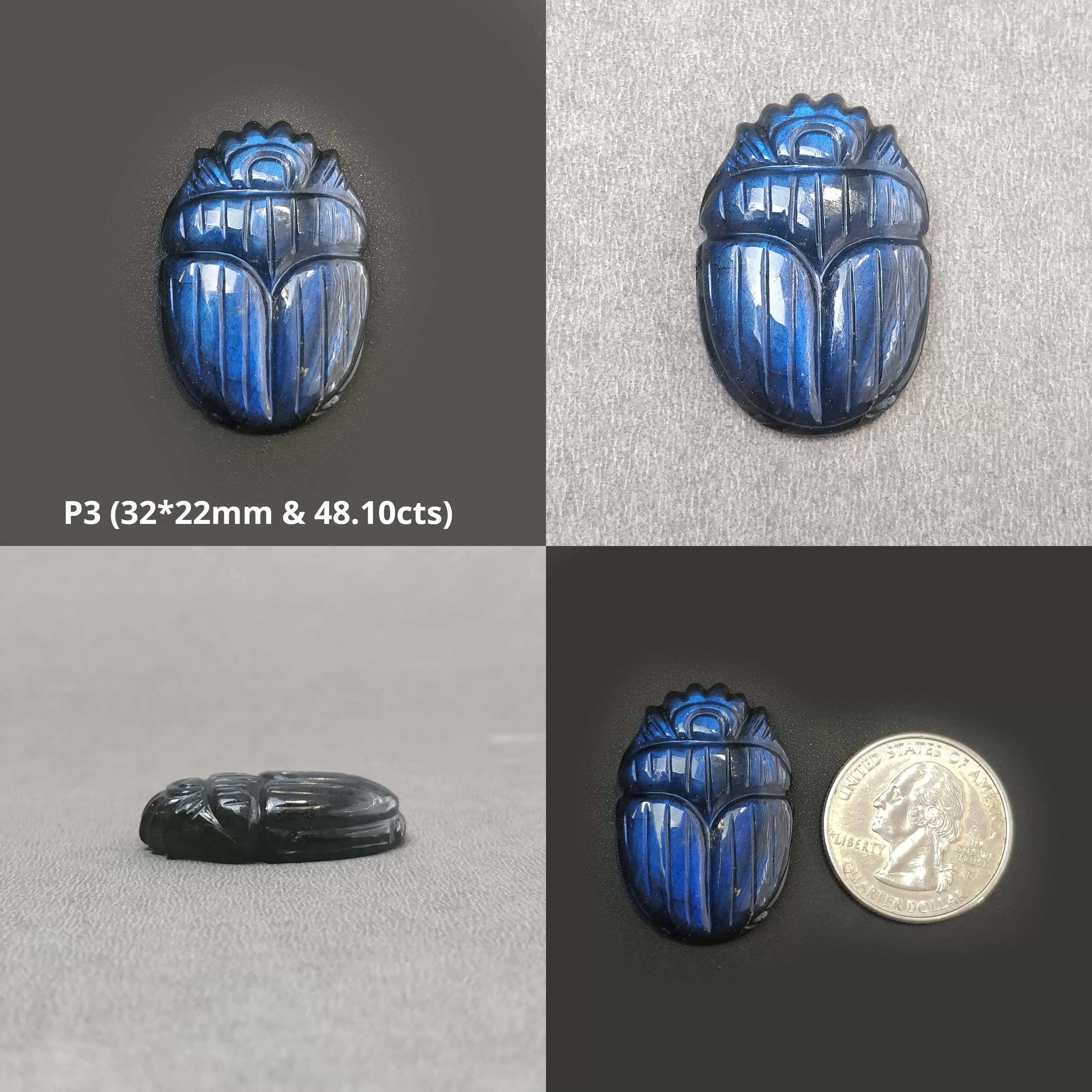 LABRADORITE Gemstone Carving : Natural Untreated Unheated Labradorite Hand Carved Scarabs