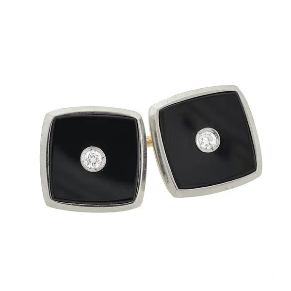 LARTER Art Deco Platinum & 14kt Onyx & Diamond 5-Piece Cufflink Set