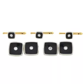 LARTER Art Deco Platinum & 14kt Onyx & Diamond 5-Piece Cufflink Set