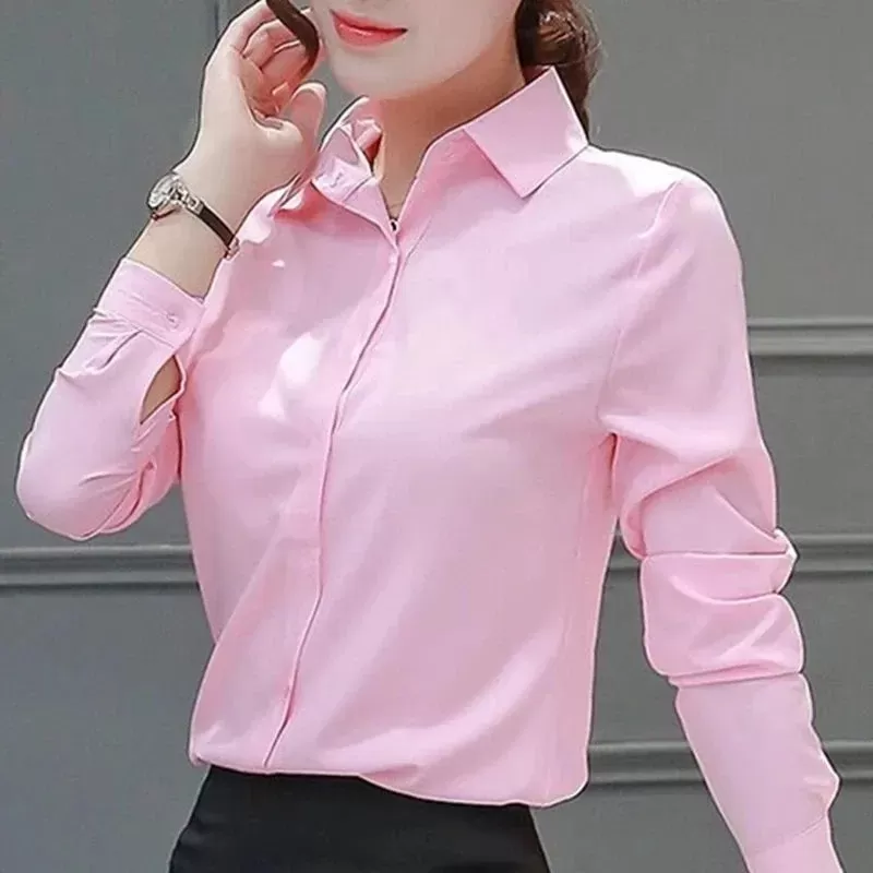 Long Sleeve Blouse Female Tops OL Basic Shirt Blouses