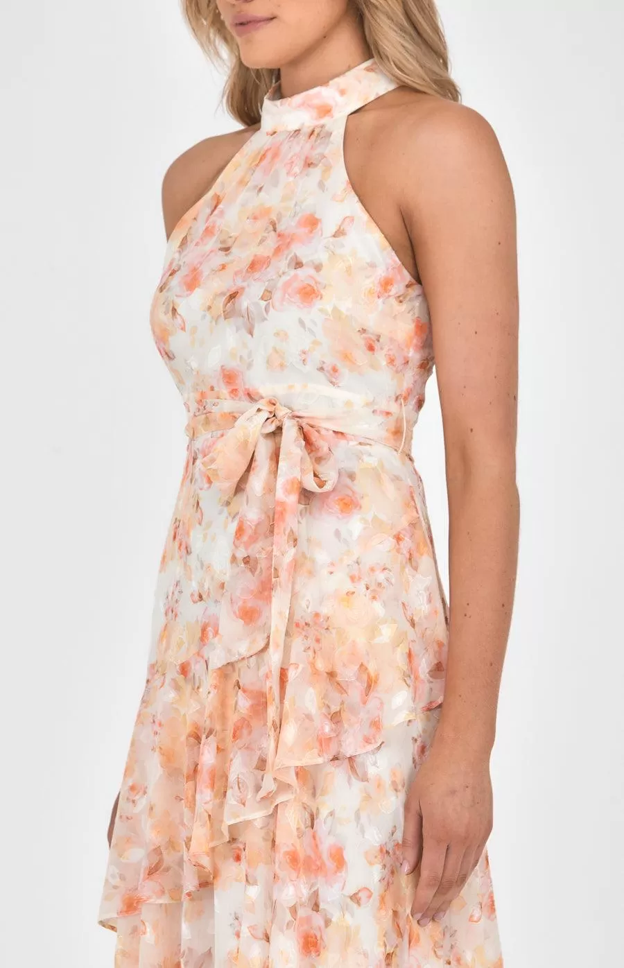 lucille Midi Dress - Peach Floral