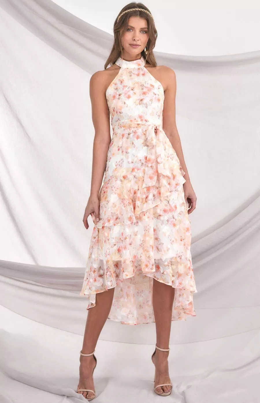 lucille Midi Dress - Peach Floral