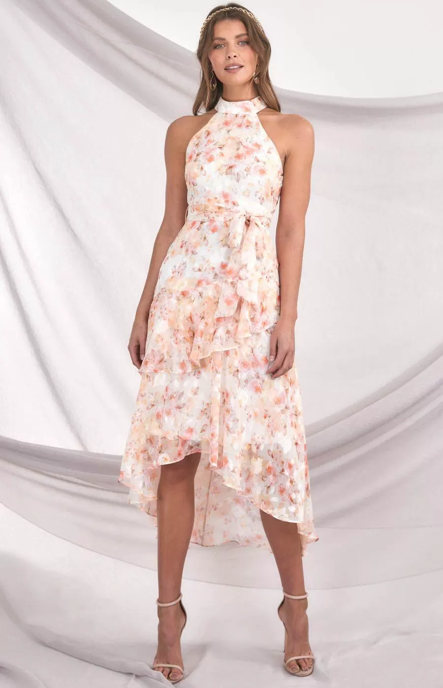 lucille Midi Dress - Peach Floral