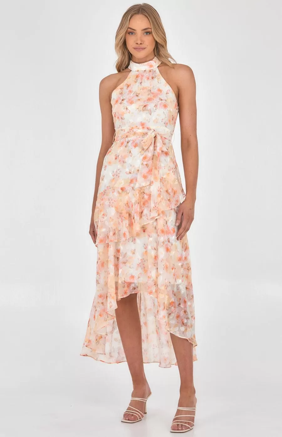 lucille Midi Dress - Peach Floral