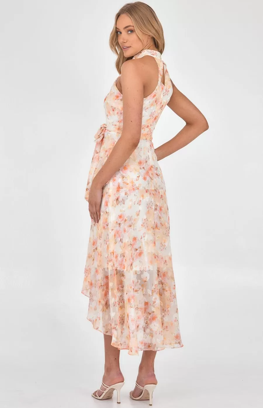 lucille Midi Dress - Peach Floral