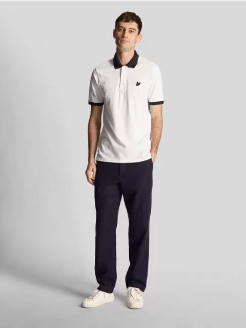 Lyle & Scott Tonal Eagle Ringer Polo Shirt/White - New SS24