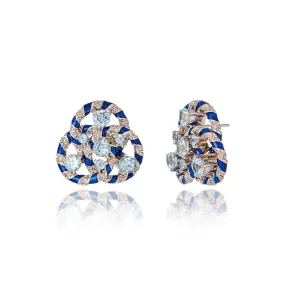 MCL Design White Rhodium Plated Sterling Earrings With Glitter Gum Royal Blue Enamel Blue Topaz