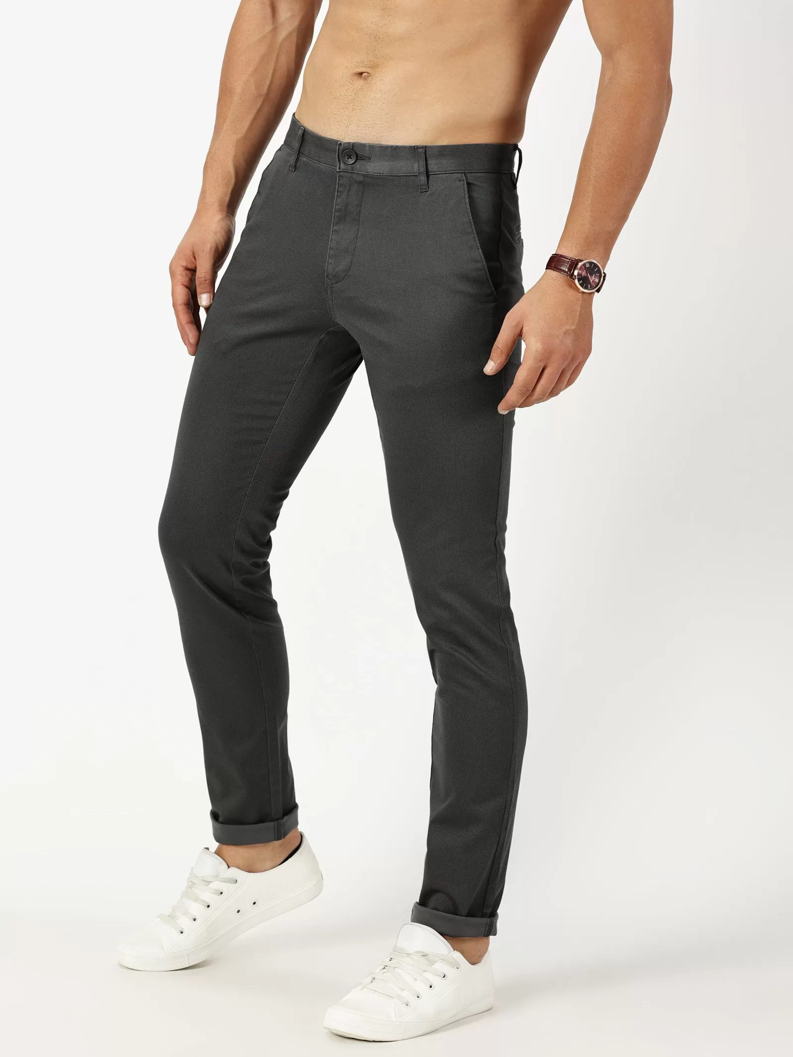 MEN'S DK GREY PRINT JASON FIT TROUSER