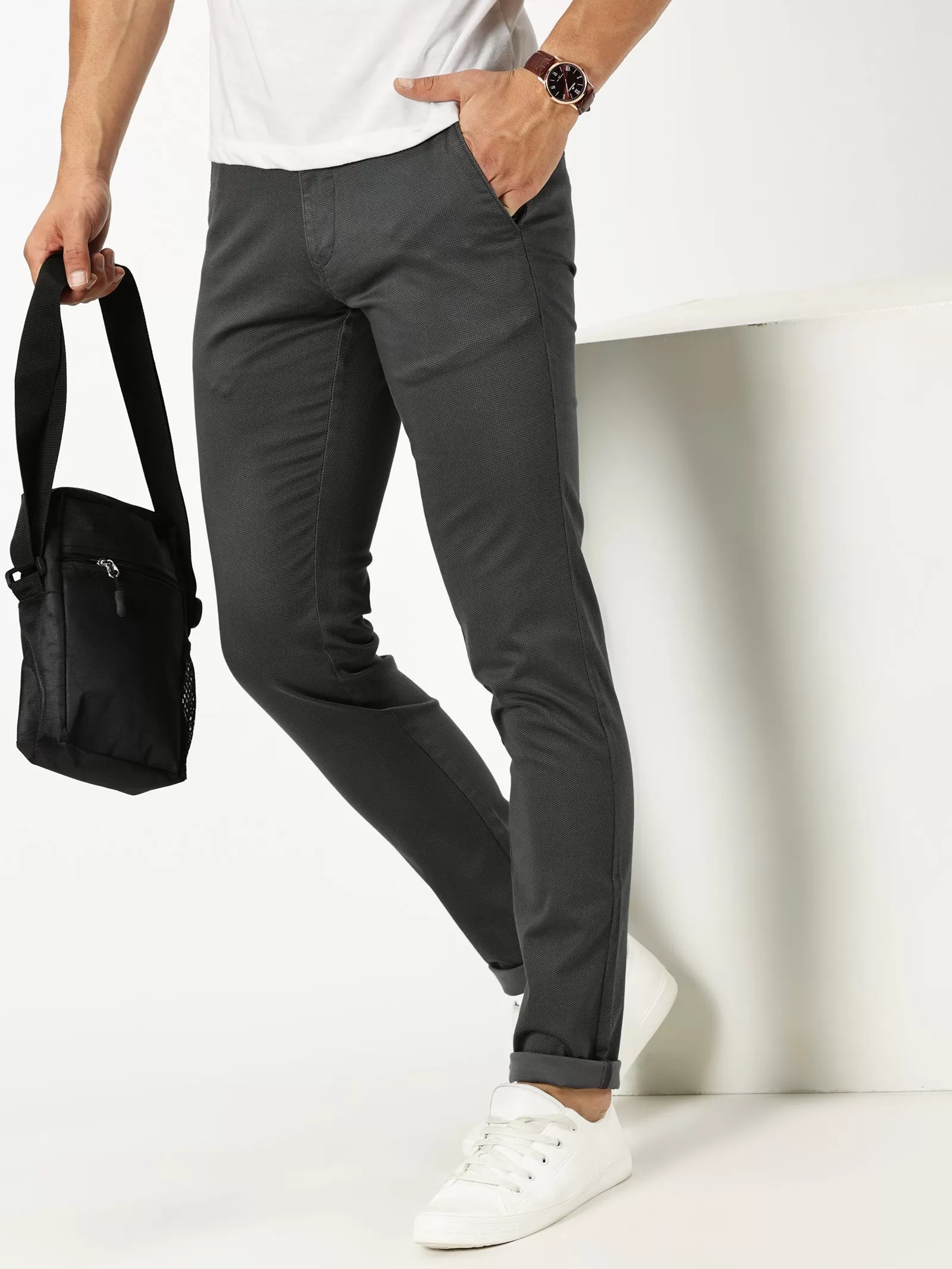 MEN'S DK GREY PRINT JASON FIT TROUSER