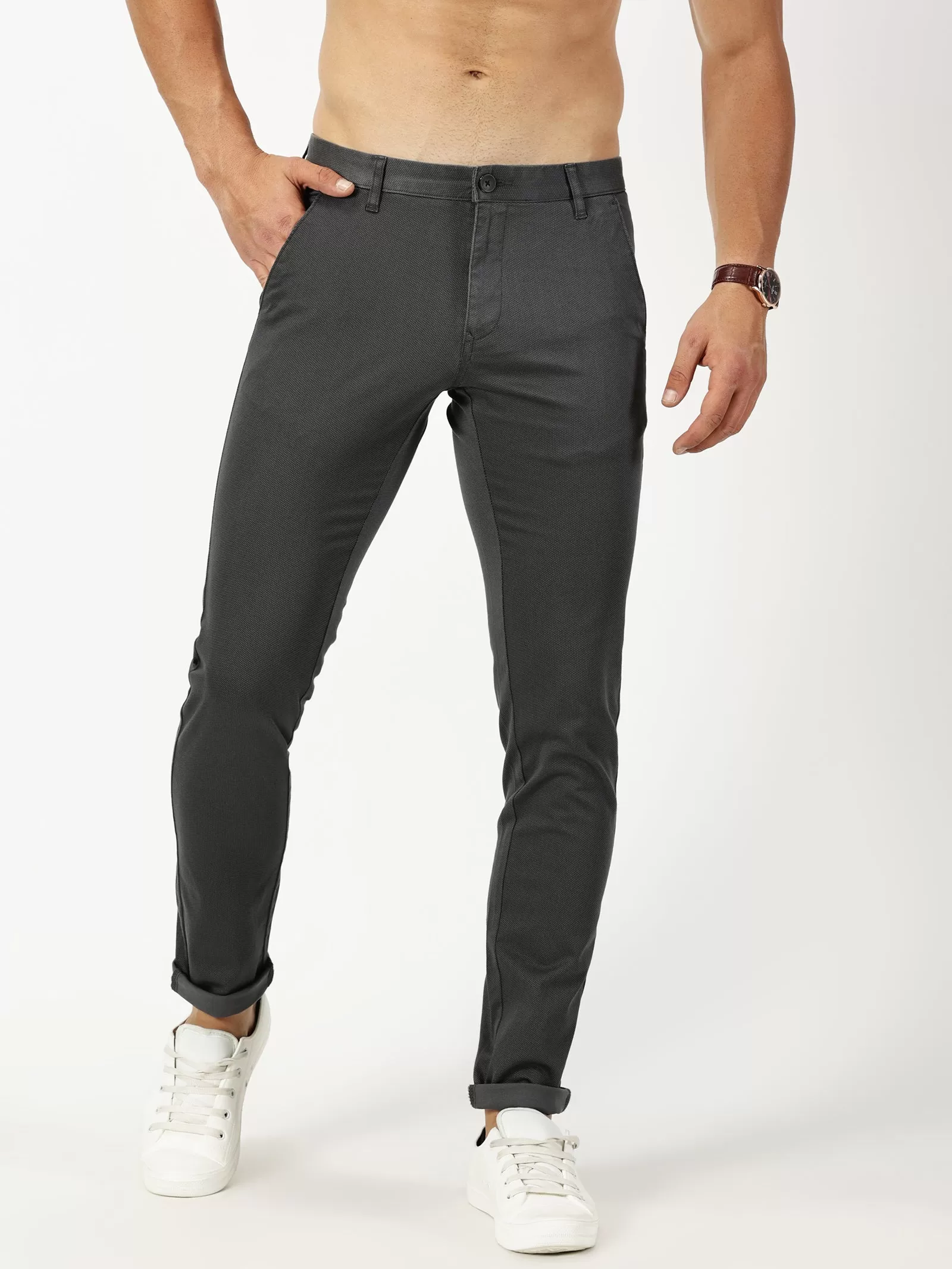 MEN'S DK GREY PRINT JASON FIT TROUSER