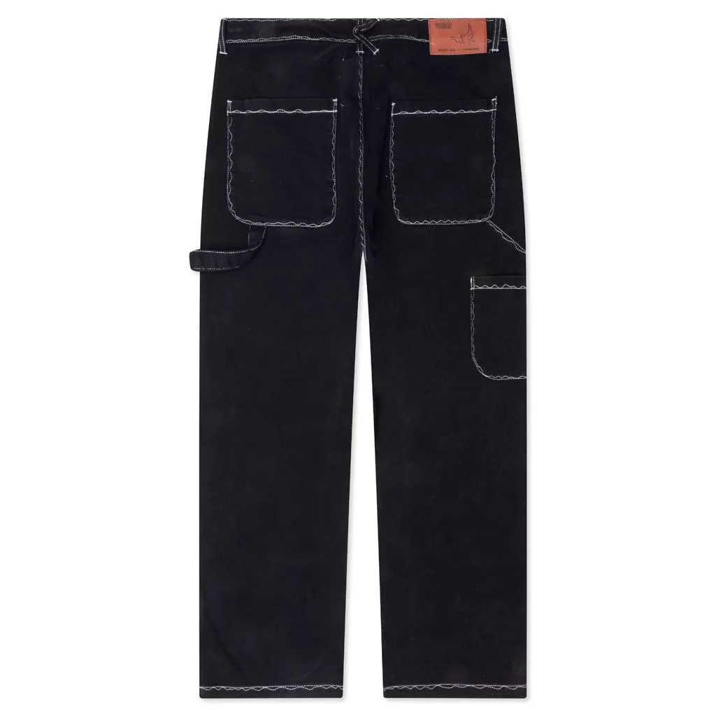 Messy Stitched Work Pants - Black