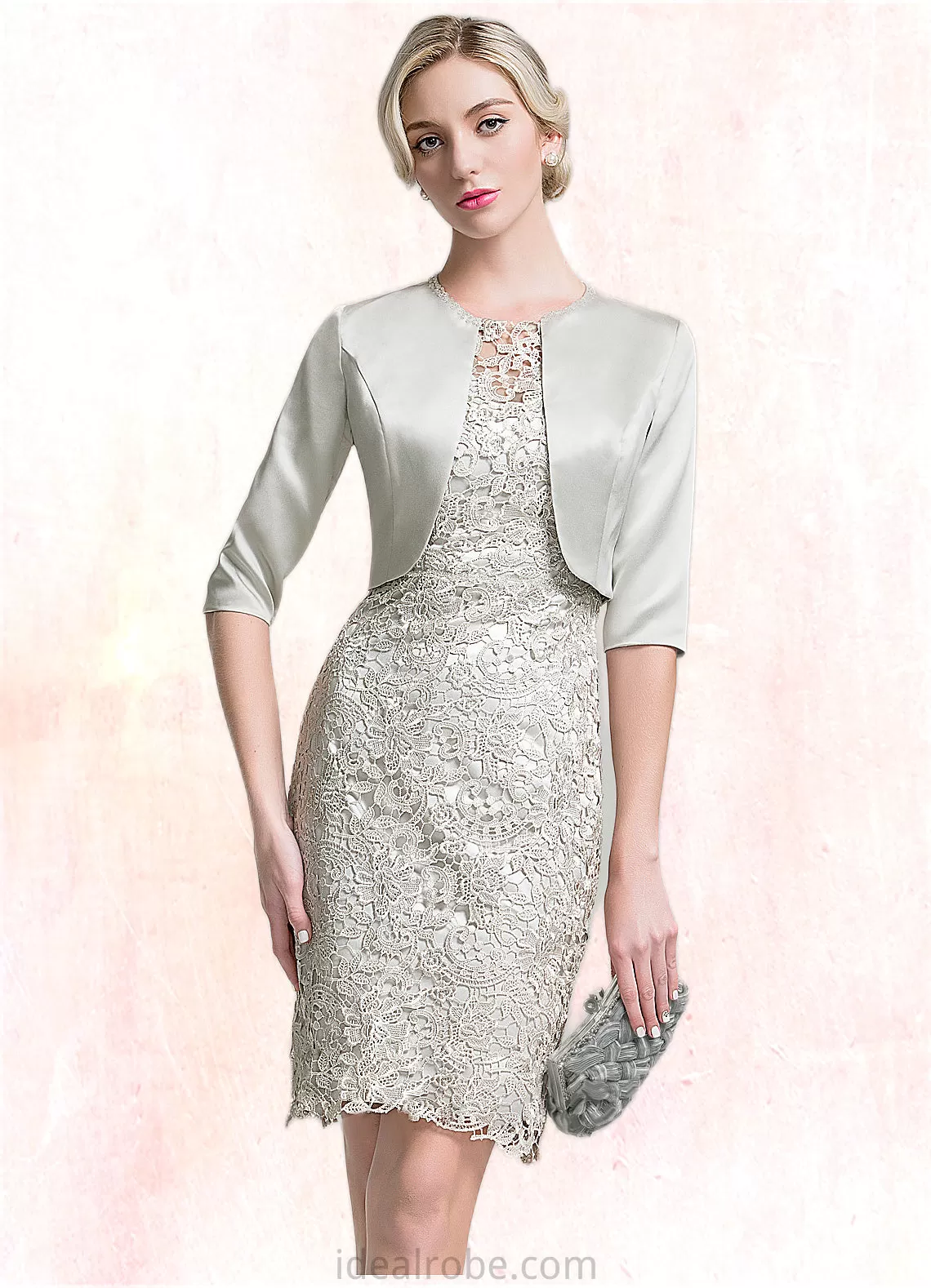 Millie Sheath/Column Scoop Neck Knee-Length Lace Mother of the Bride Dress STK126P0014802