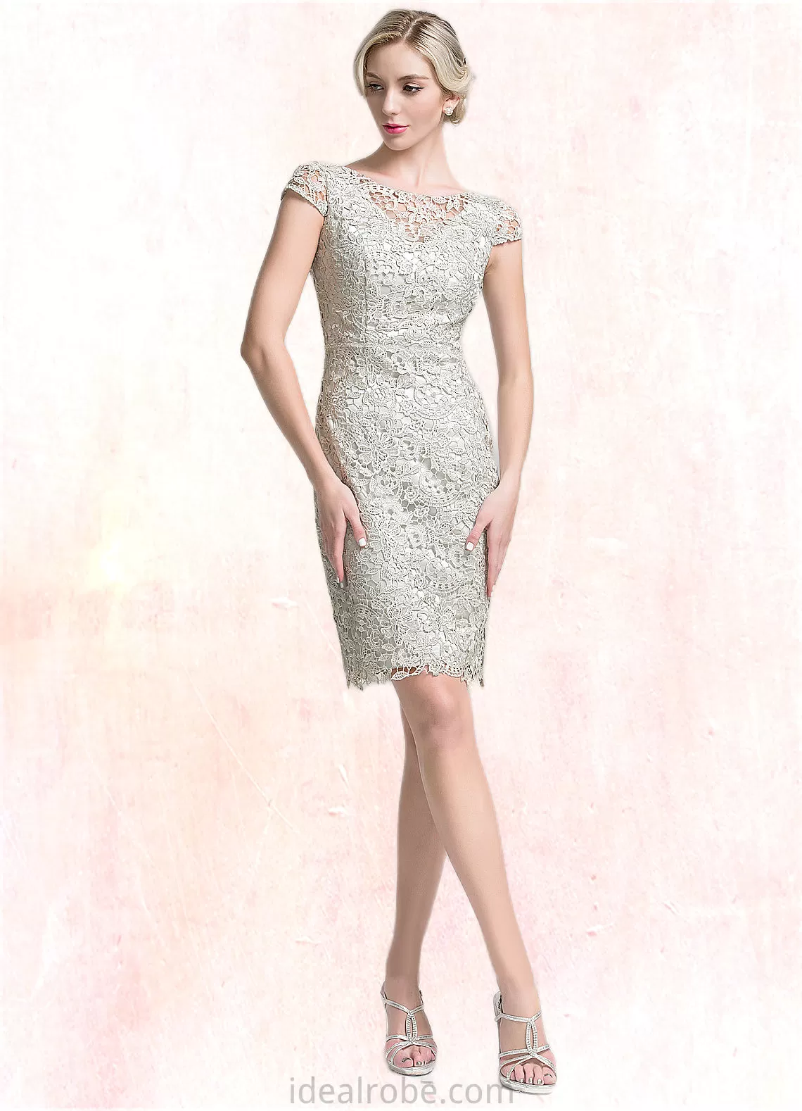 Millie Sheath/Column Scoop Neck Knee-Length Lace Mother of the Bride Dress STK126P0014802