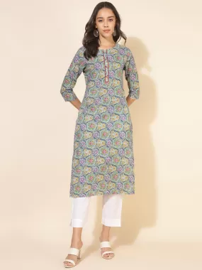 Multicolor Cotton Printed Straight Kurta