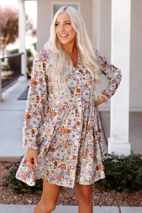 Multicolor Split Neck Buttons Front Shirt Floral Dress