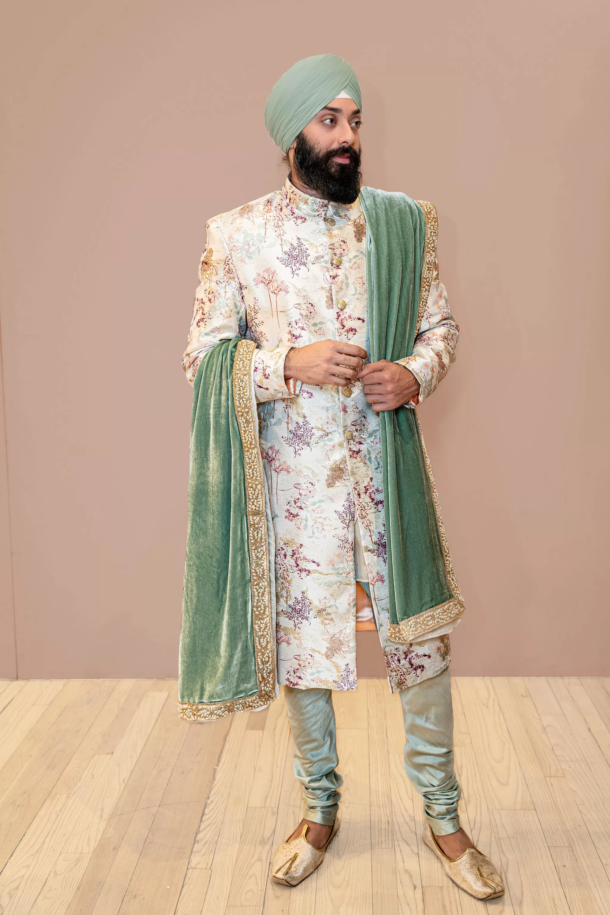 NABEEL Ivory Pastel Wedding Sherwani