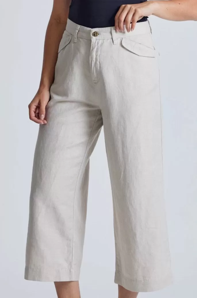 Natural Betty Wide Leg Cropped Culotte Trouser - GOTS Certified Organic Cotton and Linen