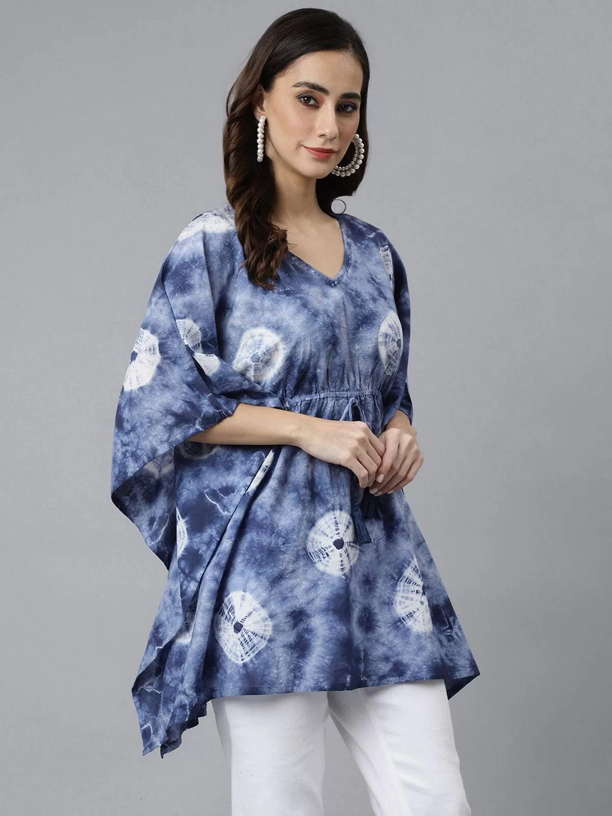 Navy Blue Cotton Tie dye Kaftan Kaftan Tunic