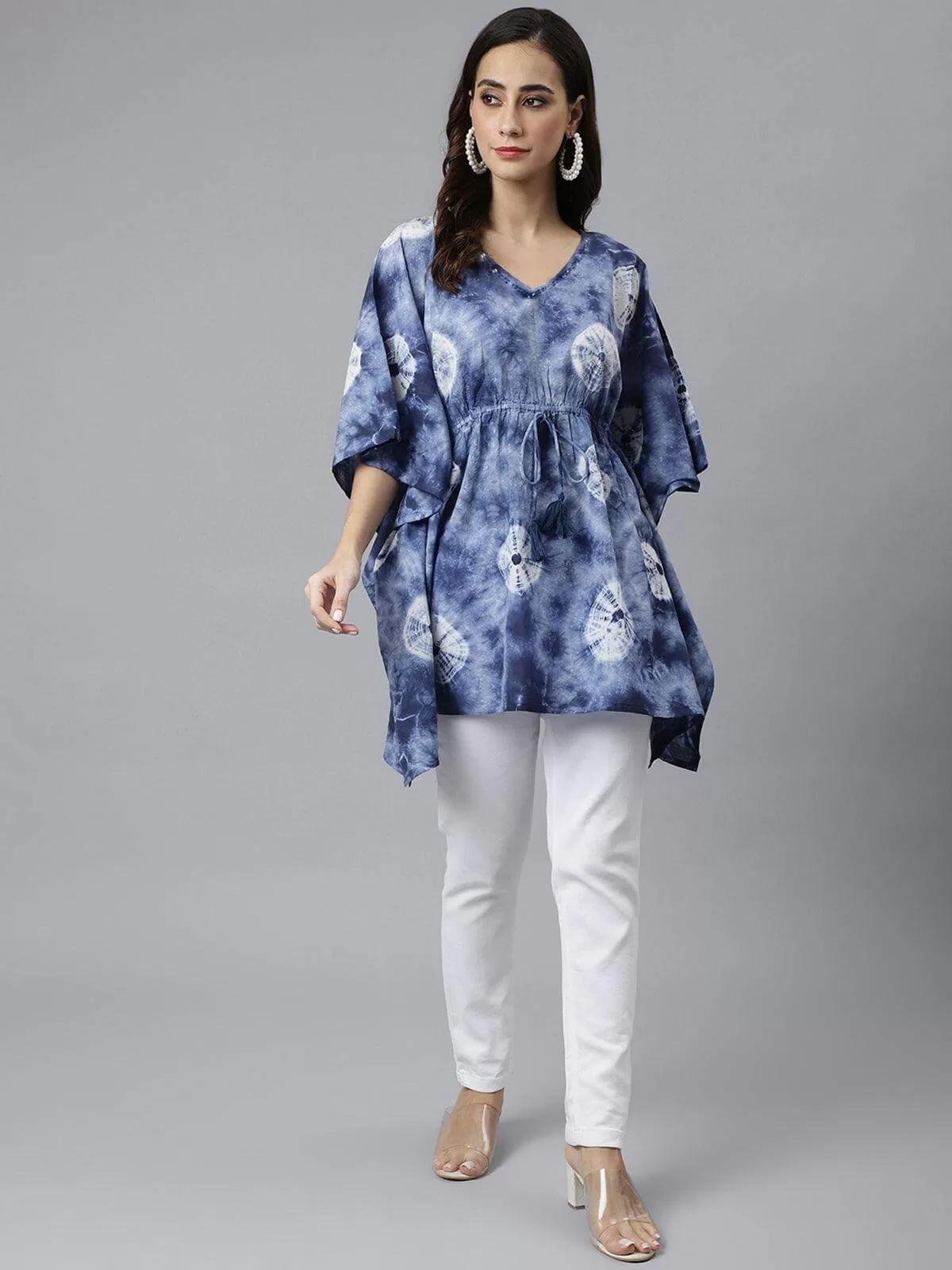 Navy Blue Cotton Tie dye Kaftan Kaftan Tunic