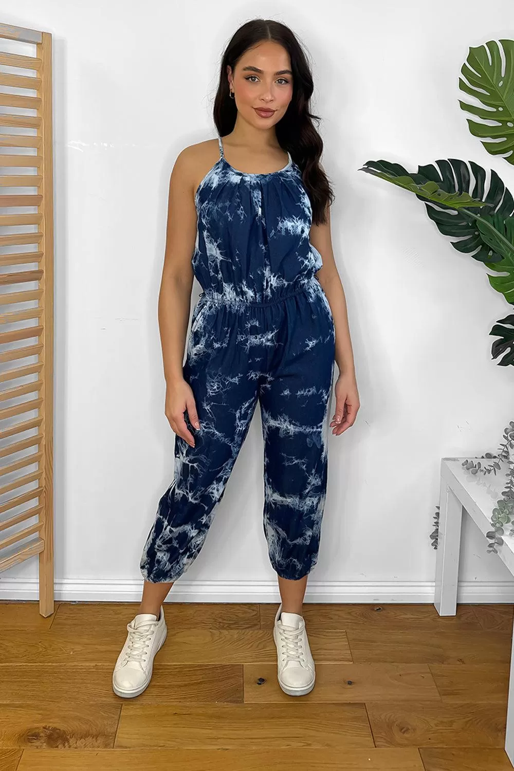 Navy Tie Dye Cotton Jumpsuit