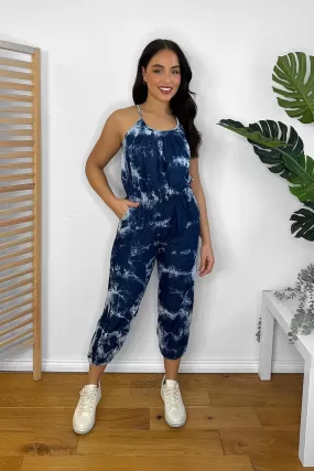 Navy Tie Dye Cotton Jumpsuit