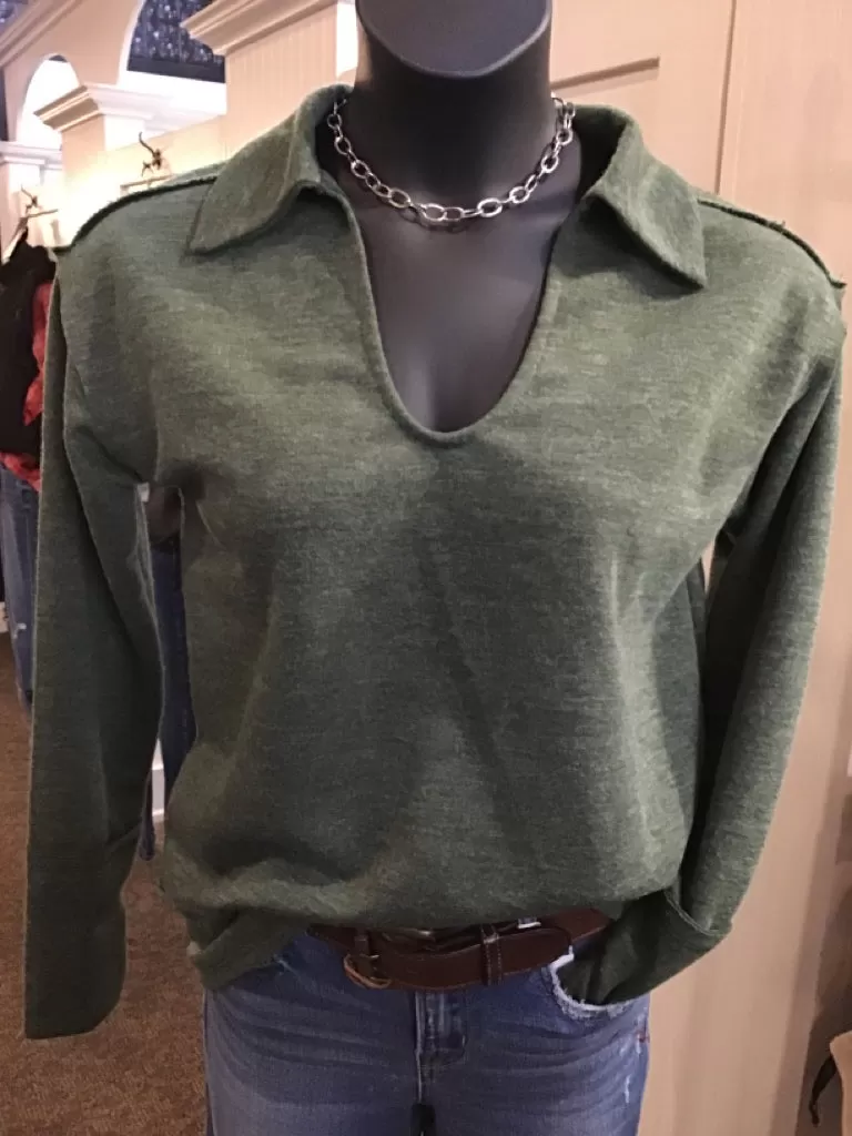 Olive Cashmere Cut Edge T Shirt - S to XL